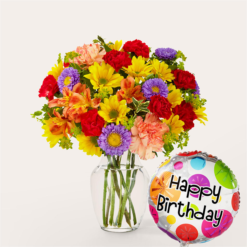 Kaleidoscope Bouquet with Birthday Balloon – Diamond Flower Shop, Reading PA