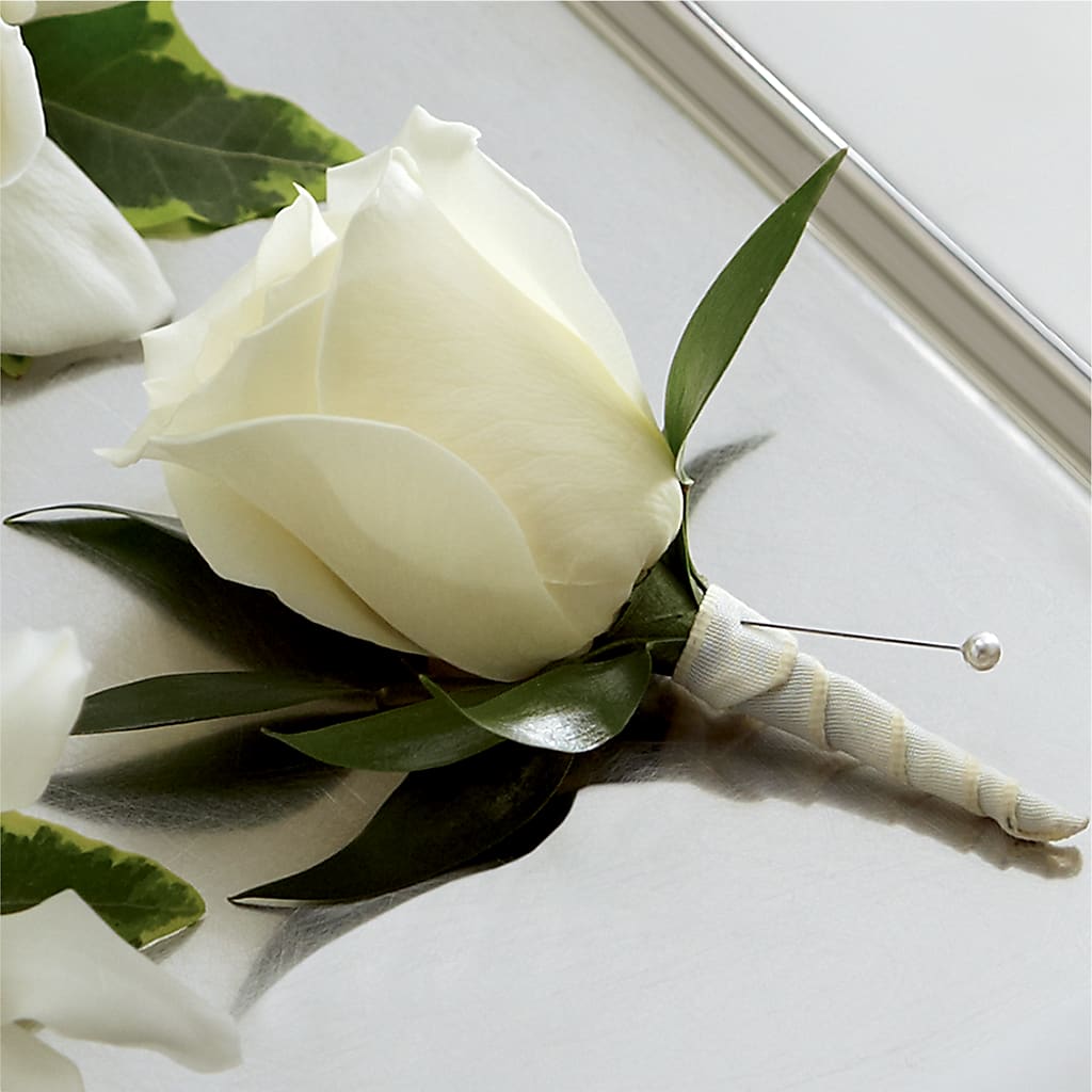 White Rose Boutonniere – Diamond Flower Shop, Reading PA