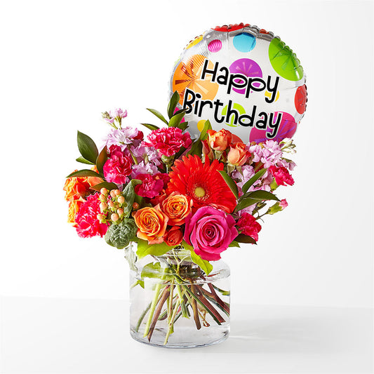Fiesta Bouquet with Birthday Balloon –  Diamond Flower Shop, Reading PA