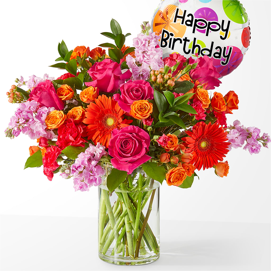 Fiesta Bouquet with Birthday Balloon –  Diamond Flower Shop, Reading PA
