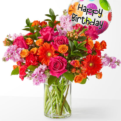 Fiesta Bouquet with Birthday Balloon –  Diamond Flower Shop, Reading PA