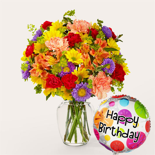 Kaleidoscope Bouquet with Birthday Balloon –  Diamond Flower Shop, Reading PA