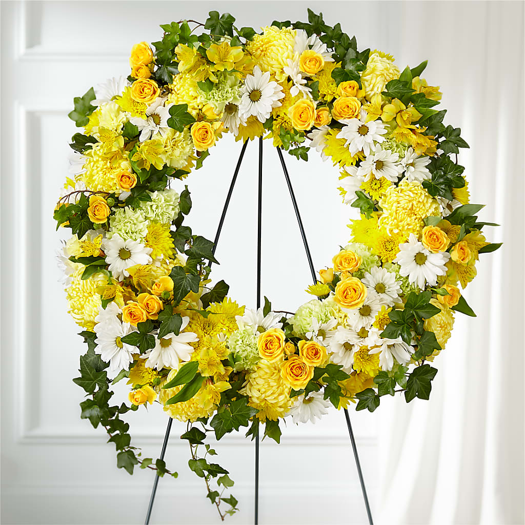 Golden Remembrance Wreath –  Diamond Flower Shop, Reading PA