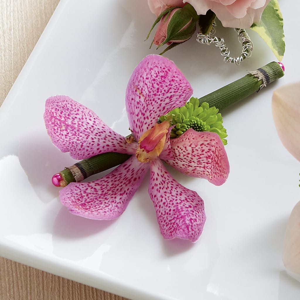 Pink Mokara Boutonniere –  Diamond Flower Shop, Reading PA