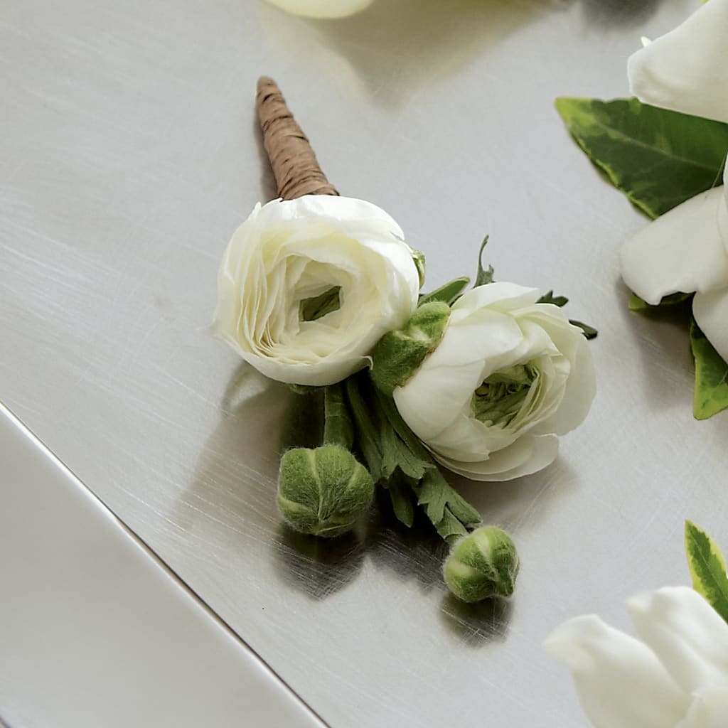 White Ranunculus Boutonniere –  Diamond Flower Shop, Reading PA