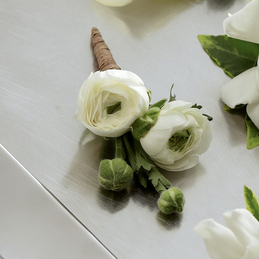 White Ranunculus Boutonniere –  Diamond Flower Shop, Reading PA