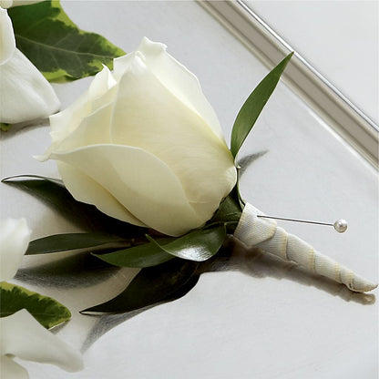 White Rose Boutonniere –  Diamond Flower Shop, Reading PA